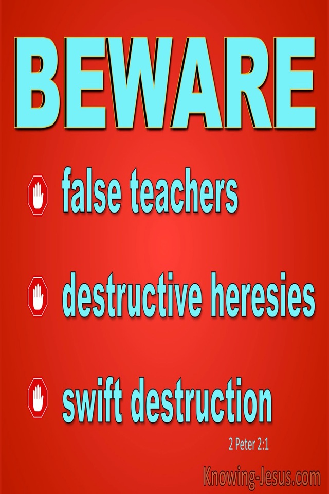 2 Peter 2:1 Beware Of False Teachers Destructive and Heresies (red)